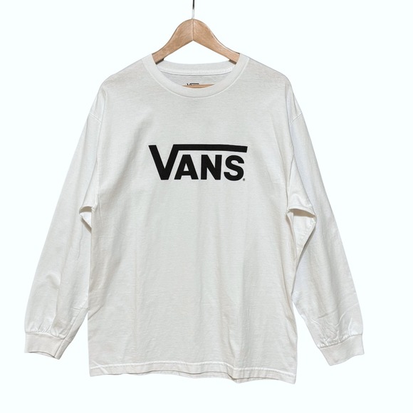 Vans Classic Logo Long Sleeve T Shirt Mens Large White Unisex Streetwear Skater - Picture 1 of 6